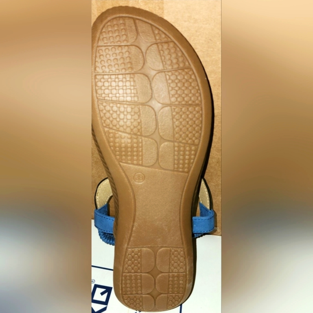 Womens Flat Sandals with Elastic Back Jewel Design on Thong Flip Flop Boho 7.5 - Picture 4 of 6